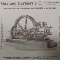 Pubblicità di macchine per il raffreddamento della ditta Gaetano Barbieri e C., inizio XX secolo